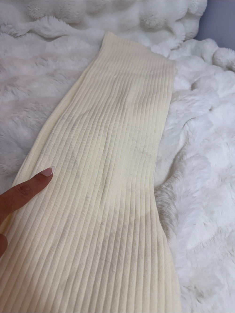 Cream Ribbed Leggings - Picture 4 of 7